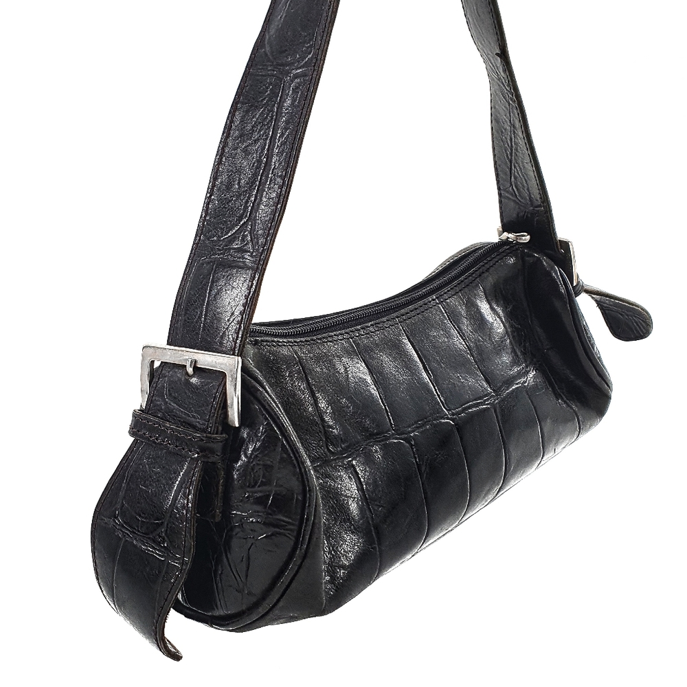 Ombu Y2K Leather Black 90s Baguette Handbag